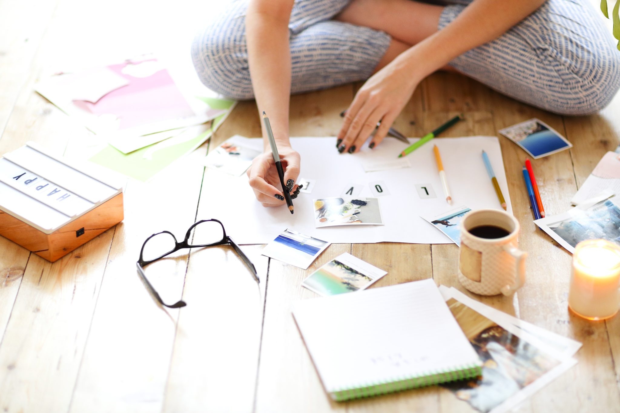 Woman working on her vision board